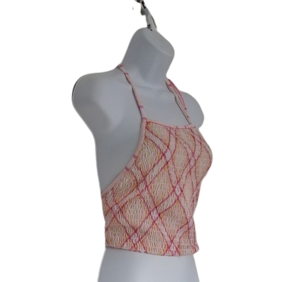 Forever 21 Plaid Smocked Back Tie Cropped Halter Top Size Large. - Picture 4 of 8